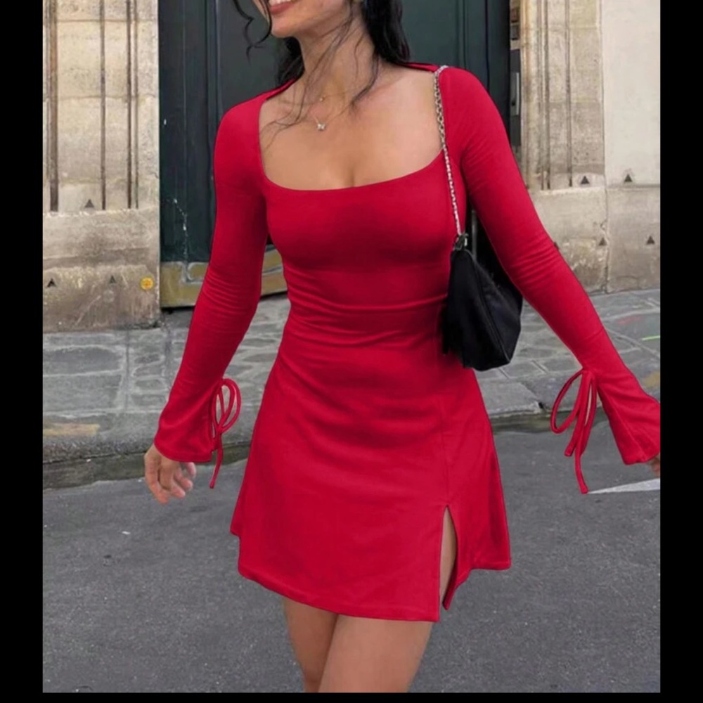 SHEIN Vibrant Red Long Sleeve Dress